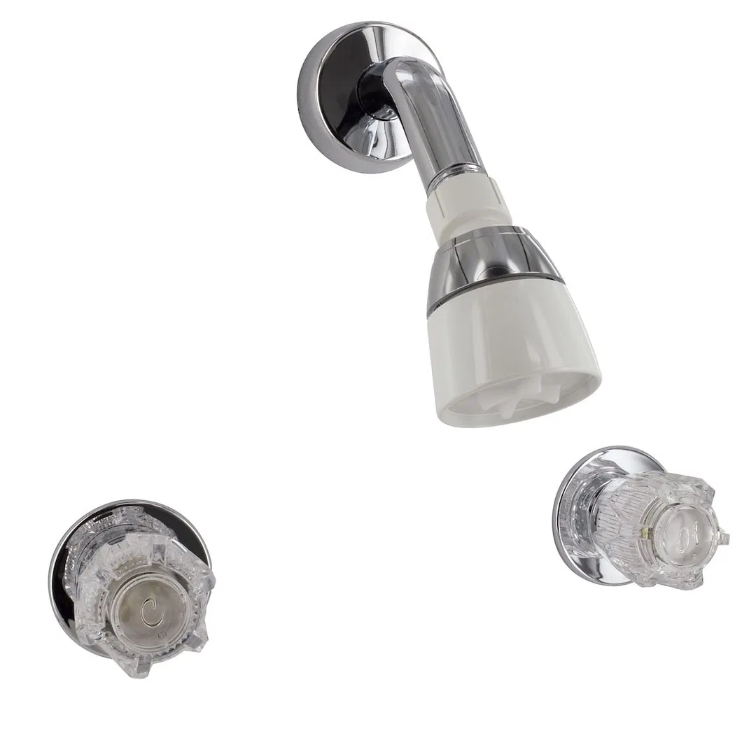 PF214315 – VALTERRA LLC Shower Control Valve, 2 Valve Two Piece Wall Mount Brass Compression Valve 8 Inch Center Dist...